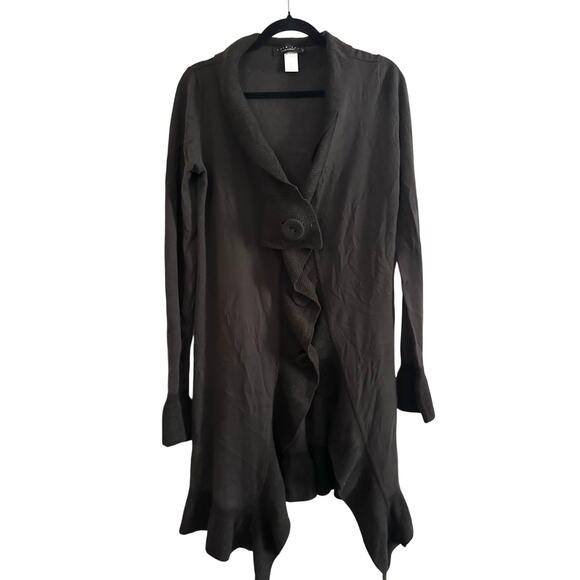 TWIN-SET Ruffle Front Large Buttons Angora Long Cardigan Dark Fairy Whimsigoth M - Picture 1 of 7